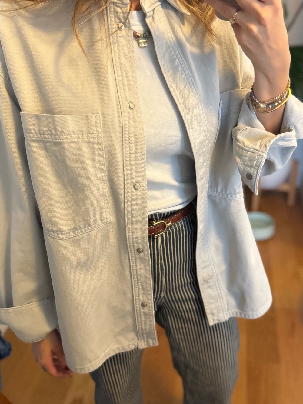 Zara Light Cream Utility Jacket with Patch Pockets